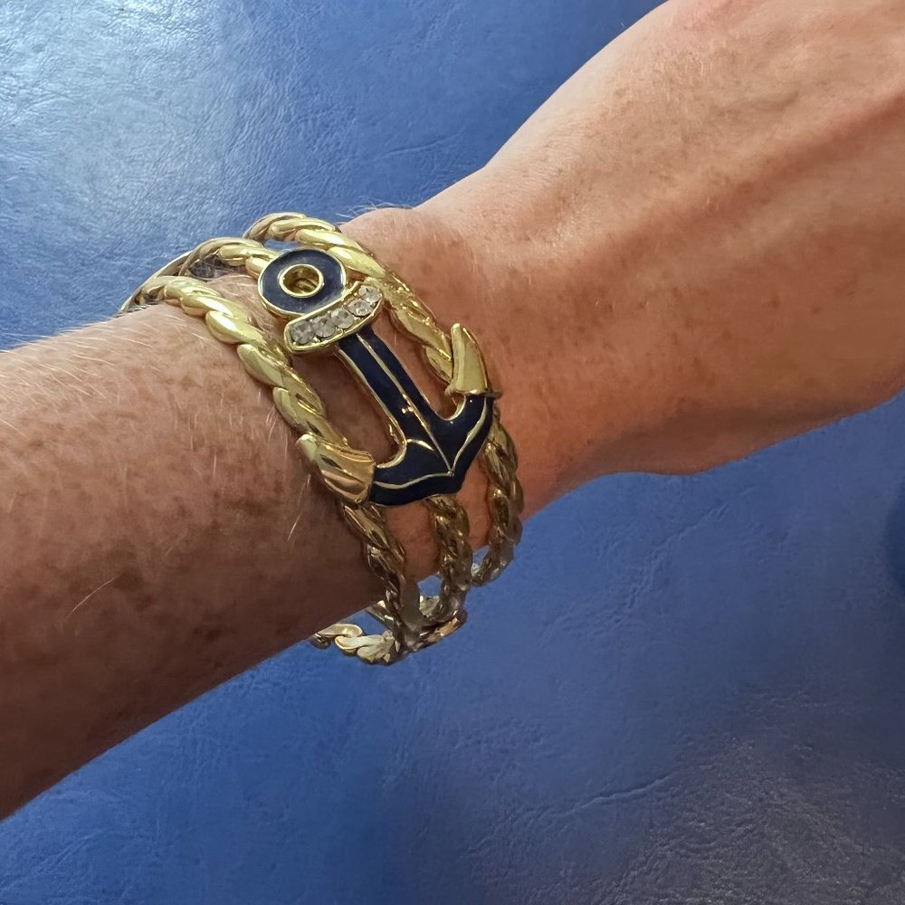 Lilly Pulitzer Gold Tone Anchor Bracelet with Navy Enamel